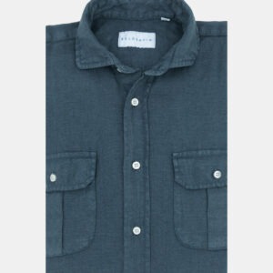Camisa lino con 2 bolsillos gris/azul BELGRAVIA