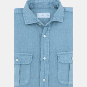 Camisa lino con 4 bolsillos azul medio BELGRAVIA