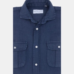 Camisa lino con 4 bolsillos azul marino BELGRAVIA